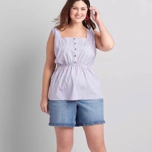 Lane Bryant No Peek Sleeveless Lilac Blue Red White Striped Top Size 22